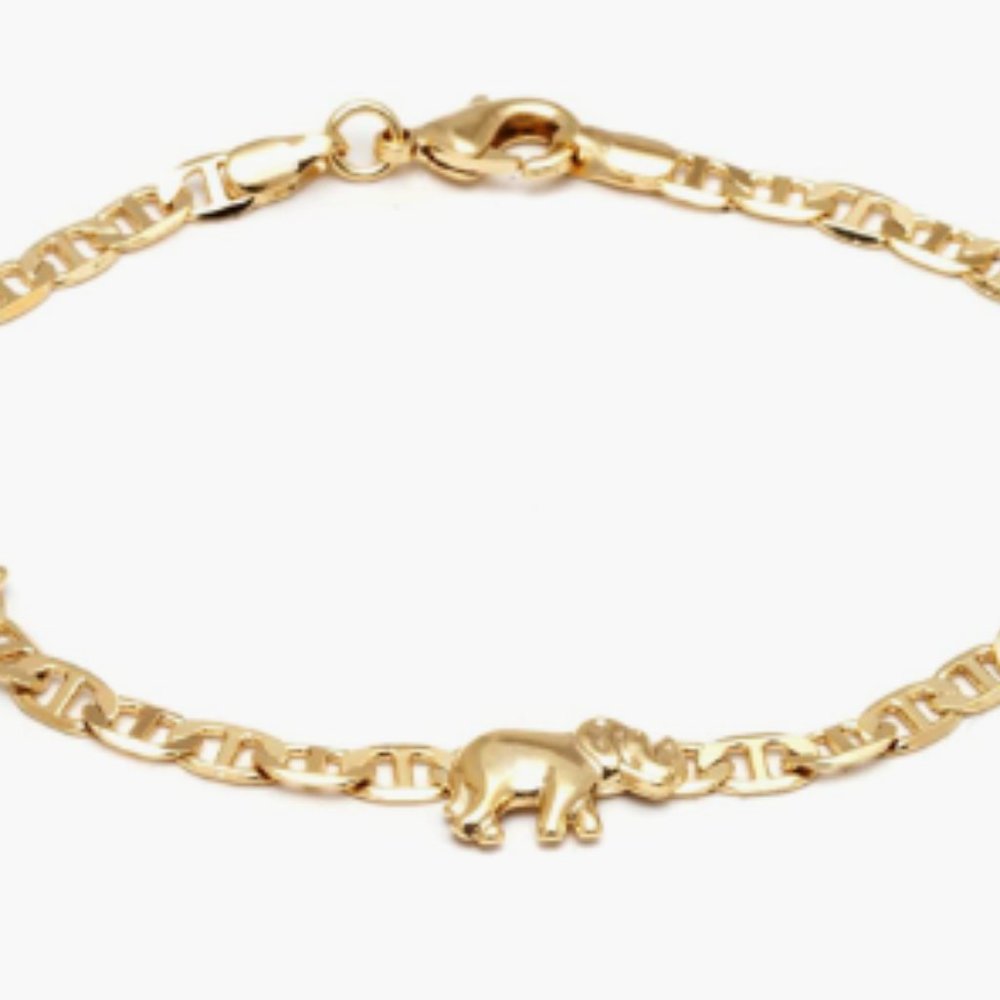 18K Gold Plated Flat Marina Elephant Anklet For Women